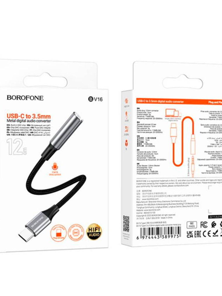 Adaptador Tipo C a Jack 3.5mm Borofone Bv16 Negro 1