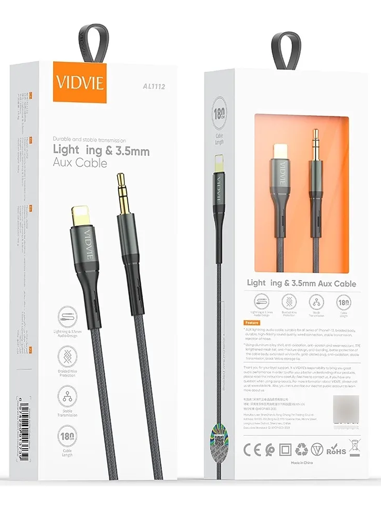 Cable Auxiliar 3.5 Mm To Lightning 180 Cm Vidvie Al1112 2