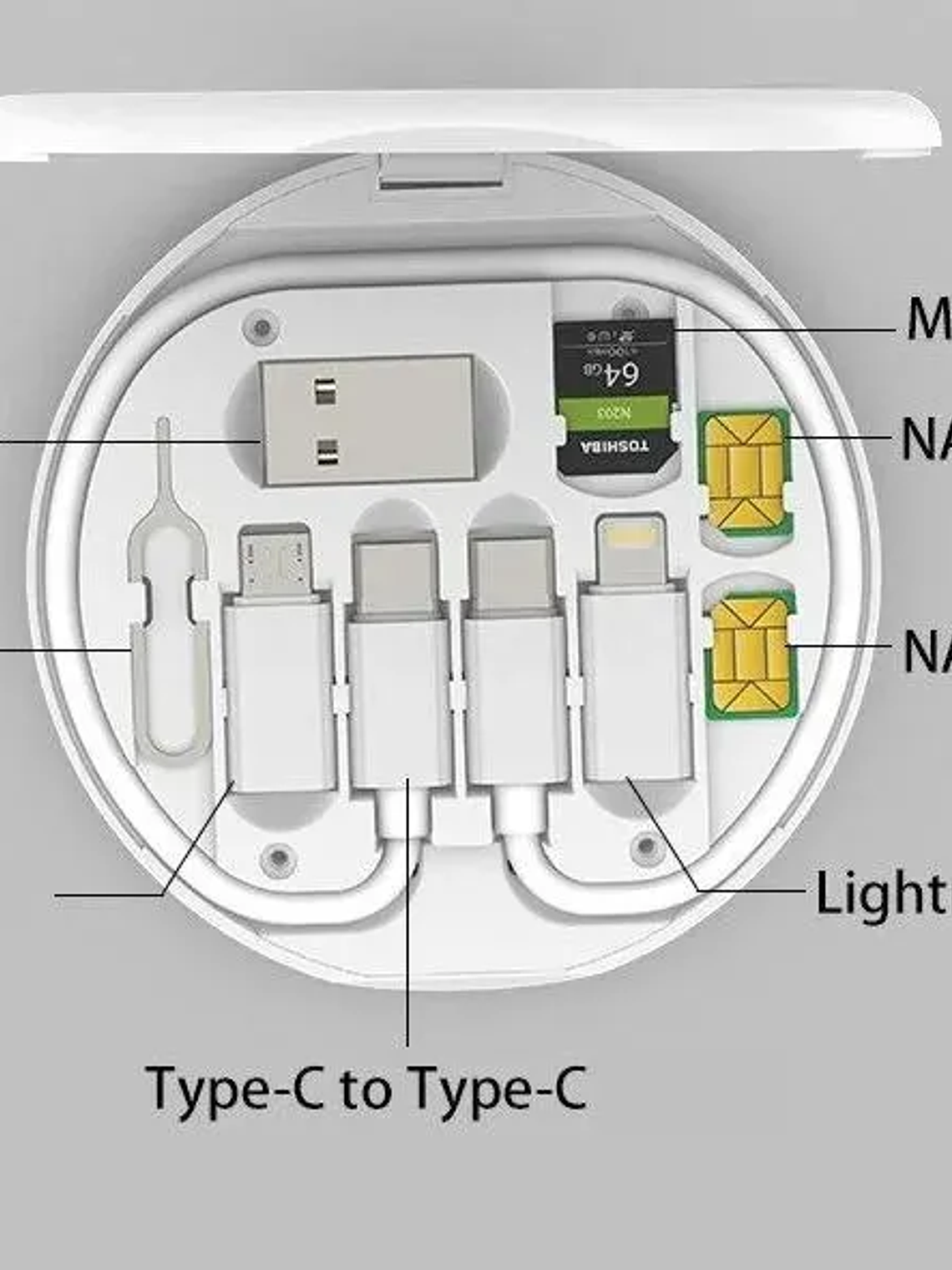 Kit Adaptadores Cable Usb 5 En 1 Usb C Micro 60w Para Iphone Blanco 4