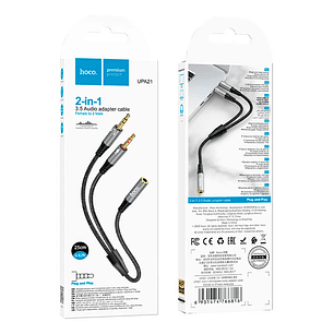 Cable De Audio Jack 3.5mm 2 En 1 Hoco Upa21 Gris