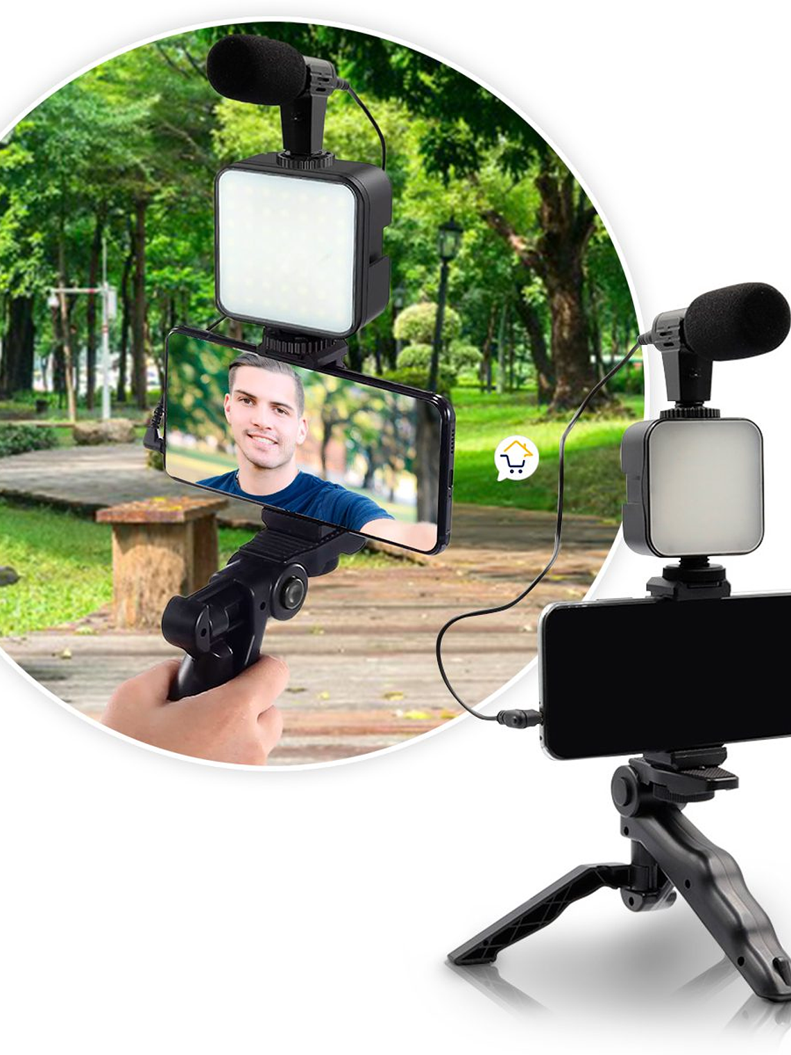 Trípode con Micrófono Luz Led para Celular y Control Bluetooth 4