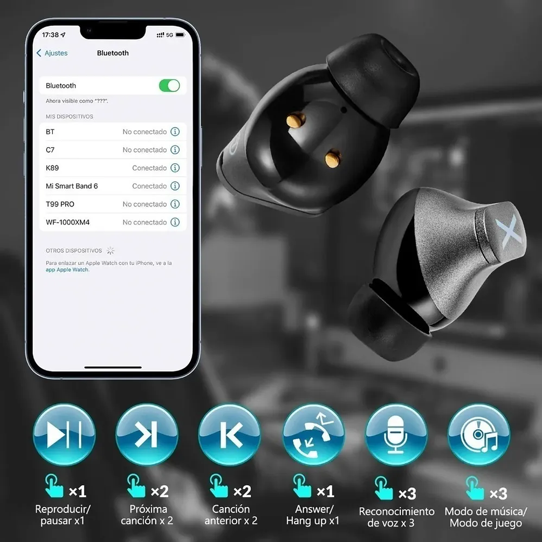 Audifonos Bluetooth   Gamer Tws K-89 color grafito 4