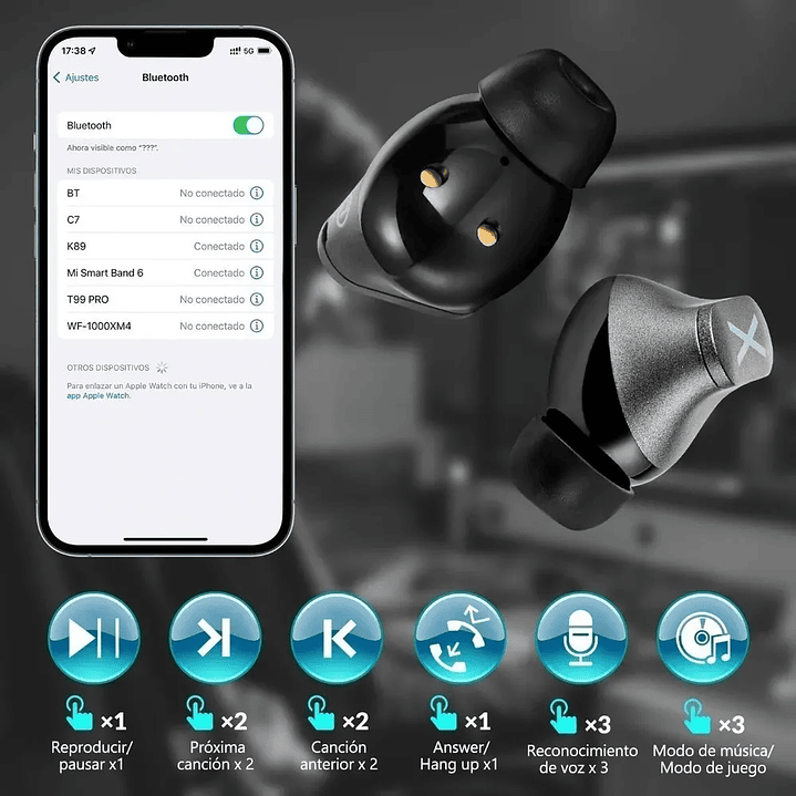 Audifonos Bluetooth   Gamer Tws K-89 color grafito 4