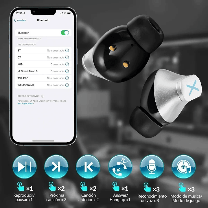 Audifonos Bluetooth  Gamer Tws K-89-Silver  4