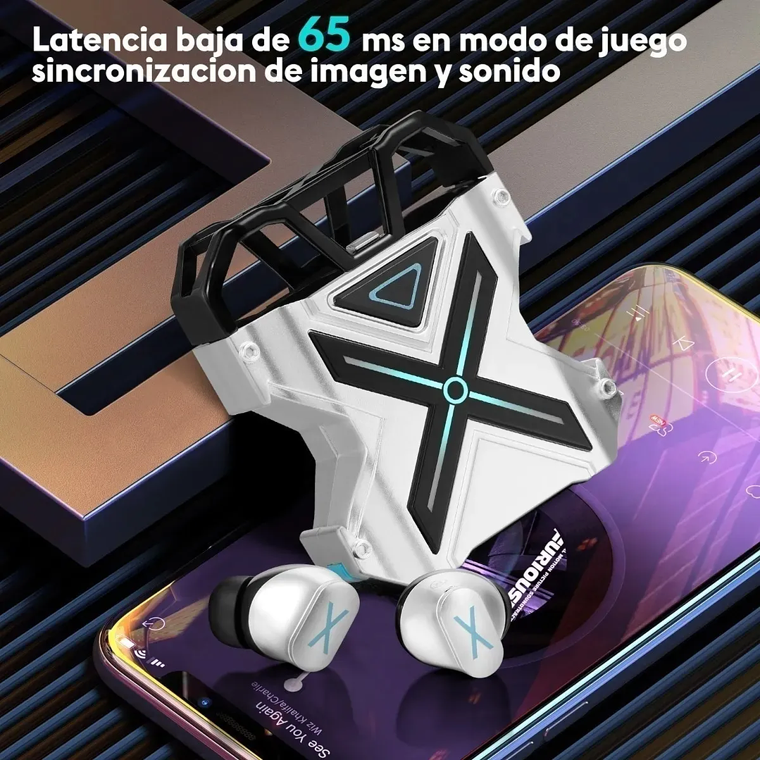 Audifonos Bluetooth  Gamer Tws K-89-Silver  5