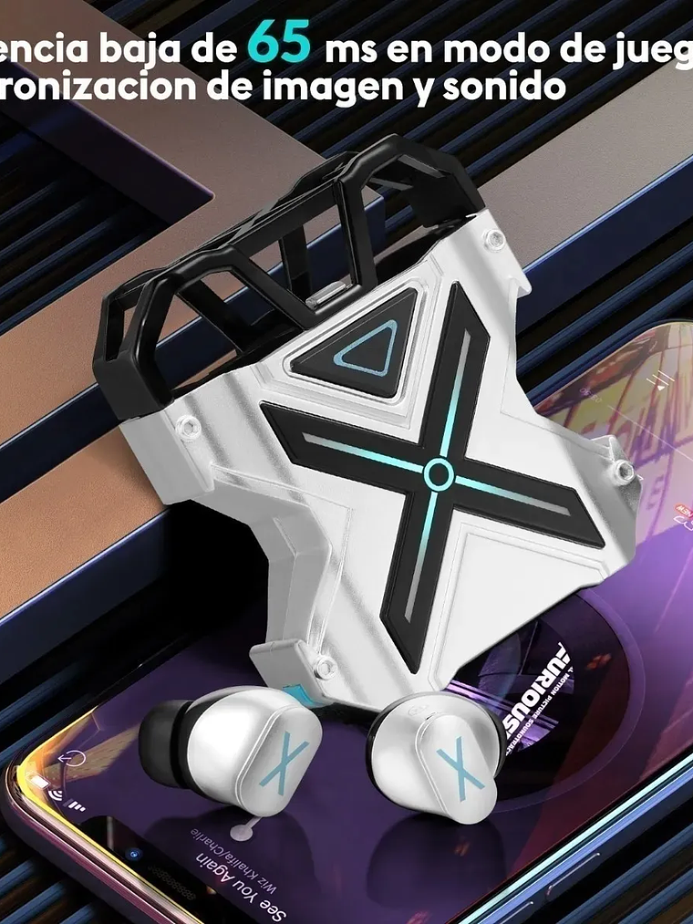 Audifonos Bluetooth  Gamer Tws K-89-Silver  5