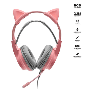 Audifonos Gamer Urbano Orejas De Gato Usb Luz Rgb Color Rosa