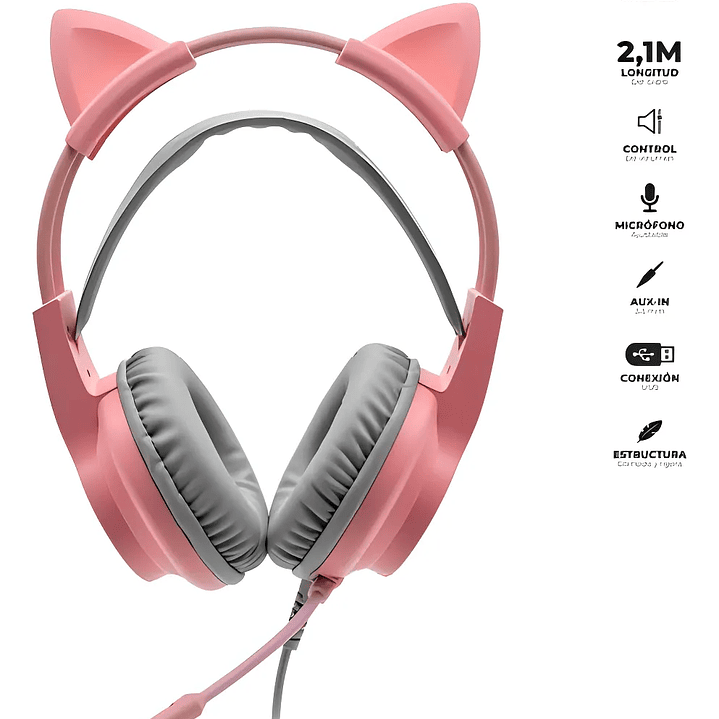 Audifonos Gamer Urbano Orejas De Gato Usb Luz Rgb Color Rosa 1