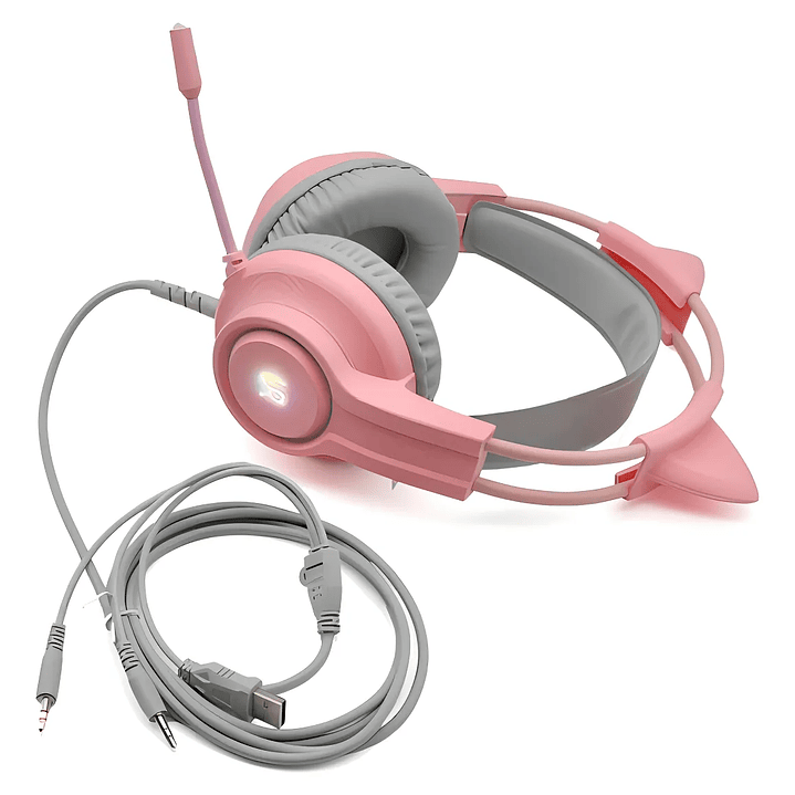 Audifonos Gamer Urbano Orejas De Gato Usb Luz Rgb Color Rosa 2