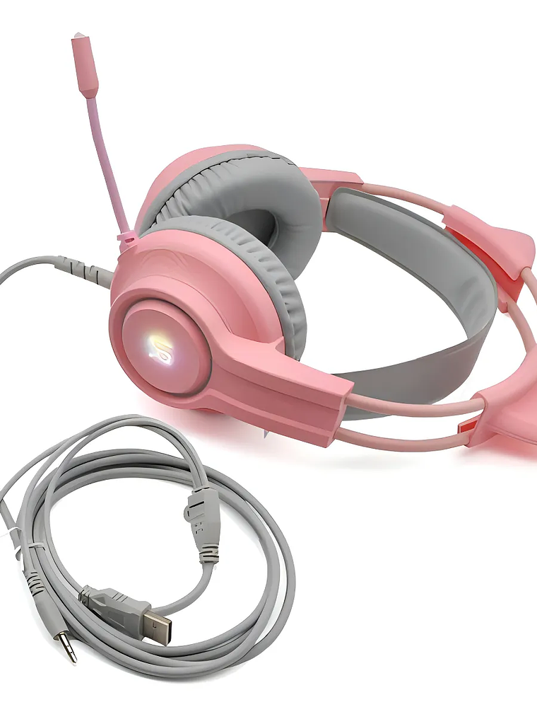 Audifonos Gamer Urbano Orejas De Gato Usb Luz Rgb Color Rosa 2