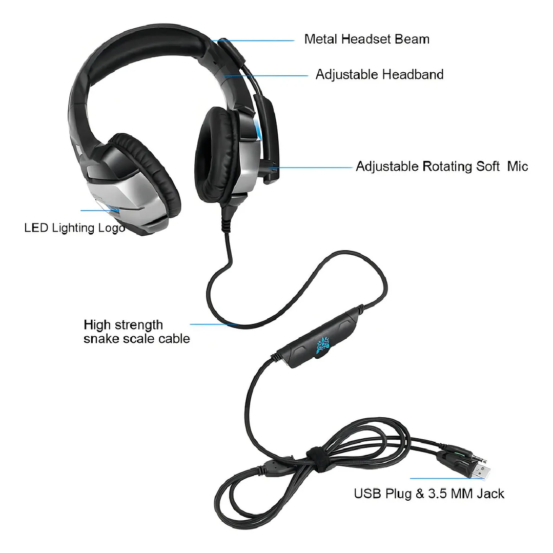 Audifonos Gamer Onikuma K5 Black Luz LED 2