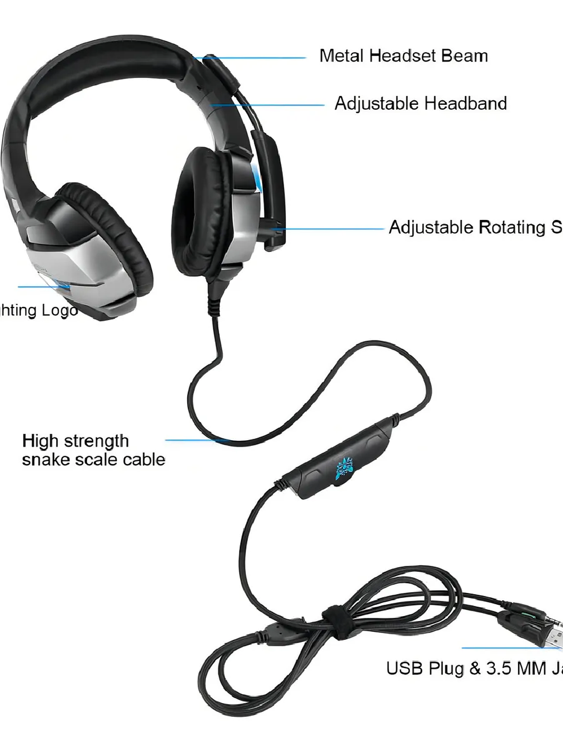 Audifonos Gamer Onikuma K5 Black Luz LED 2