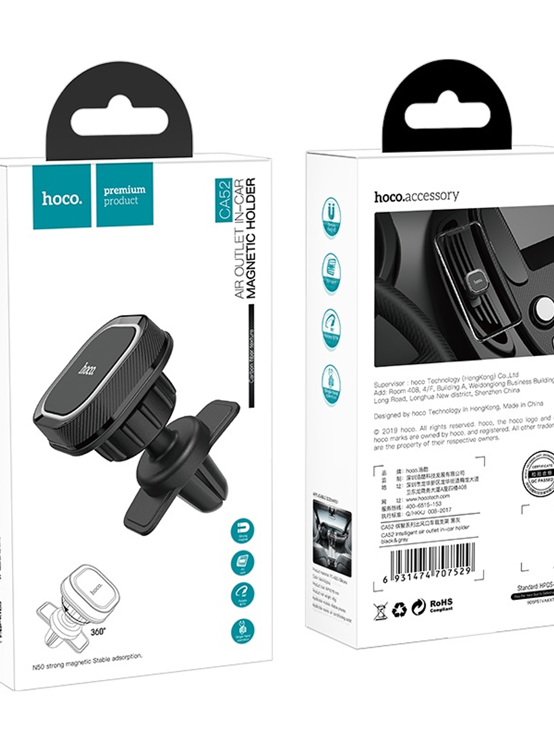 Soporte Magnetico De Auto Rejilla Hoco Ca52  Negro 2