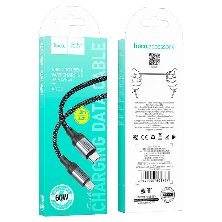 Cable Tipo C a Tipo C Hoco X102 Negro 1