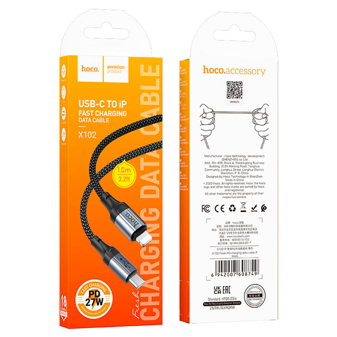 Cable Tipo C a Lightning Hoco X102 Negro 1