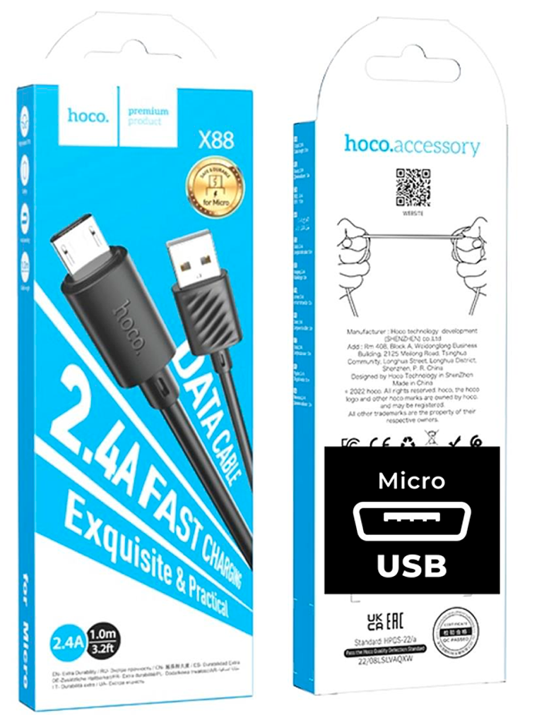 Cable Usb a Micro Usb Hoco X88 Gratified Negro 1
