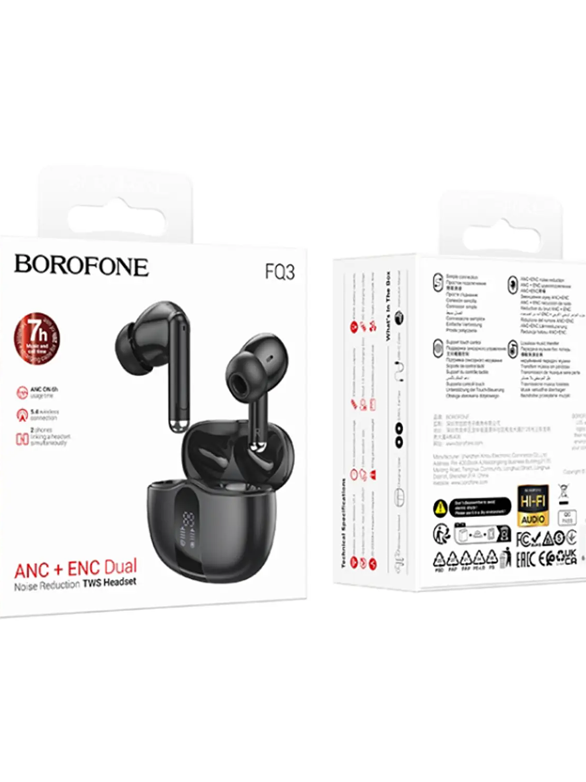 Audífonos Borofone TWS FQ3 Soulmate ANC+ENC Negro 3