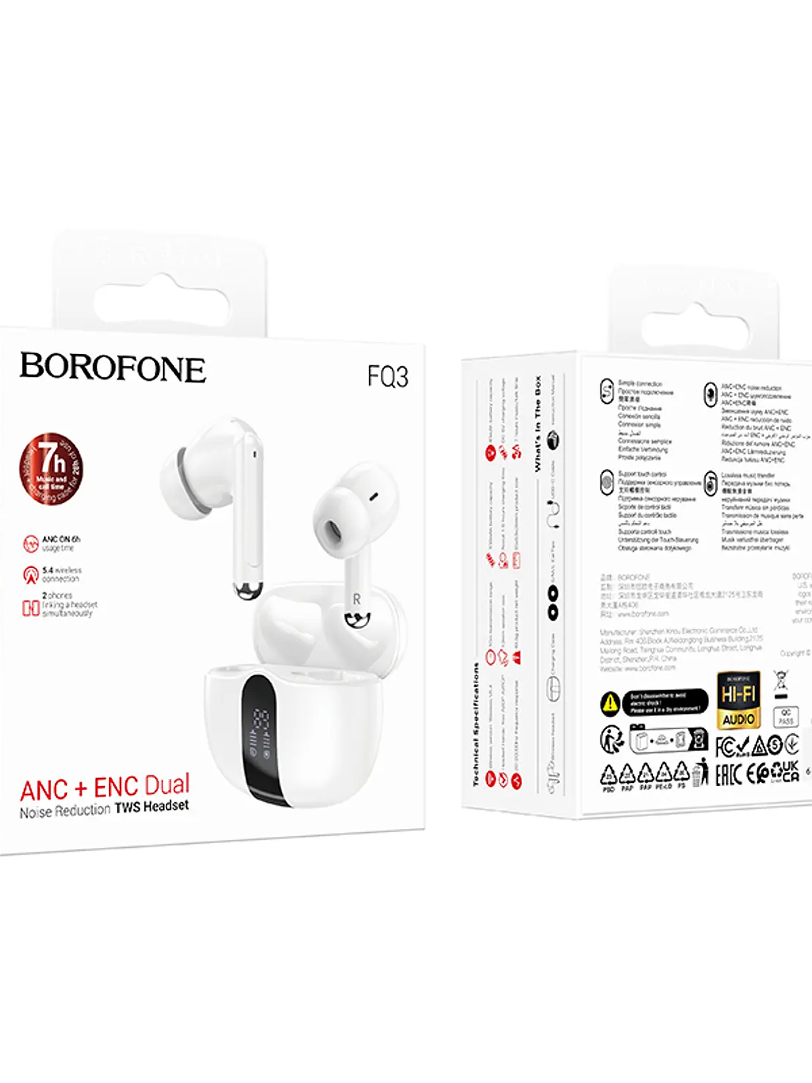Audífonos Borofone TWS FQ3 Soulmate ANC+ENC Blanco 4