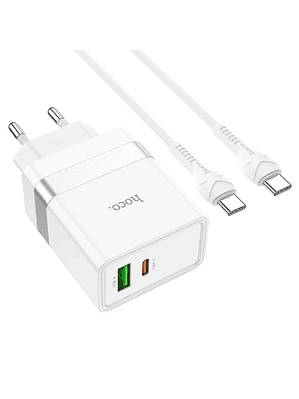Cargador Hoco N21 PD30W+QC3.0 Cable USB C a USB C Blanco