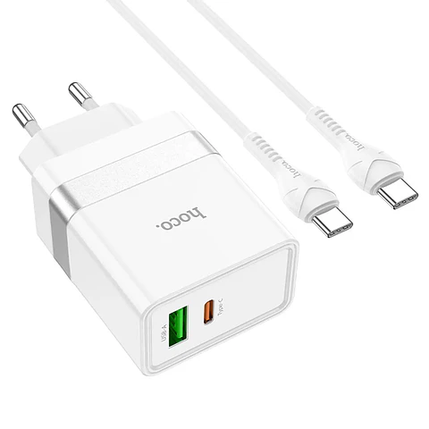 Cargador Hoco N21 PD30W+QC3.0 Cable USB C a USB C Blanco