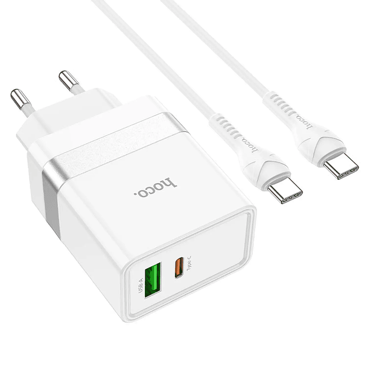 Cargador Hoco N21 PD30W+QC3.0 Cable USB C a USB C Blanco 1