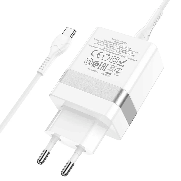 Cargador Hoco N21 PD30W+QC3.0 Cable USB C a USB C Blanco 3
