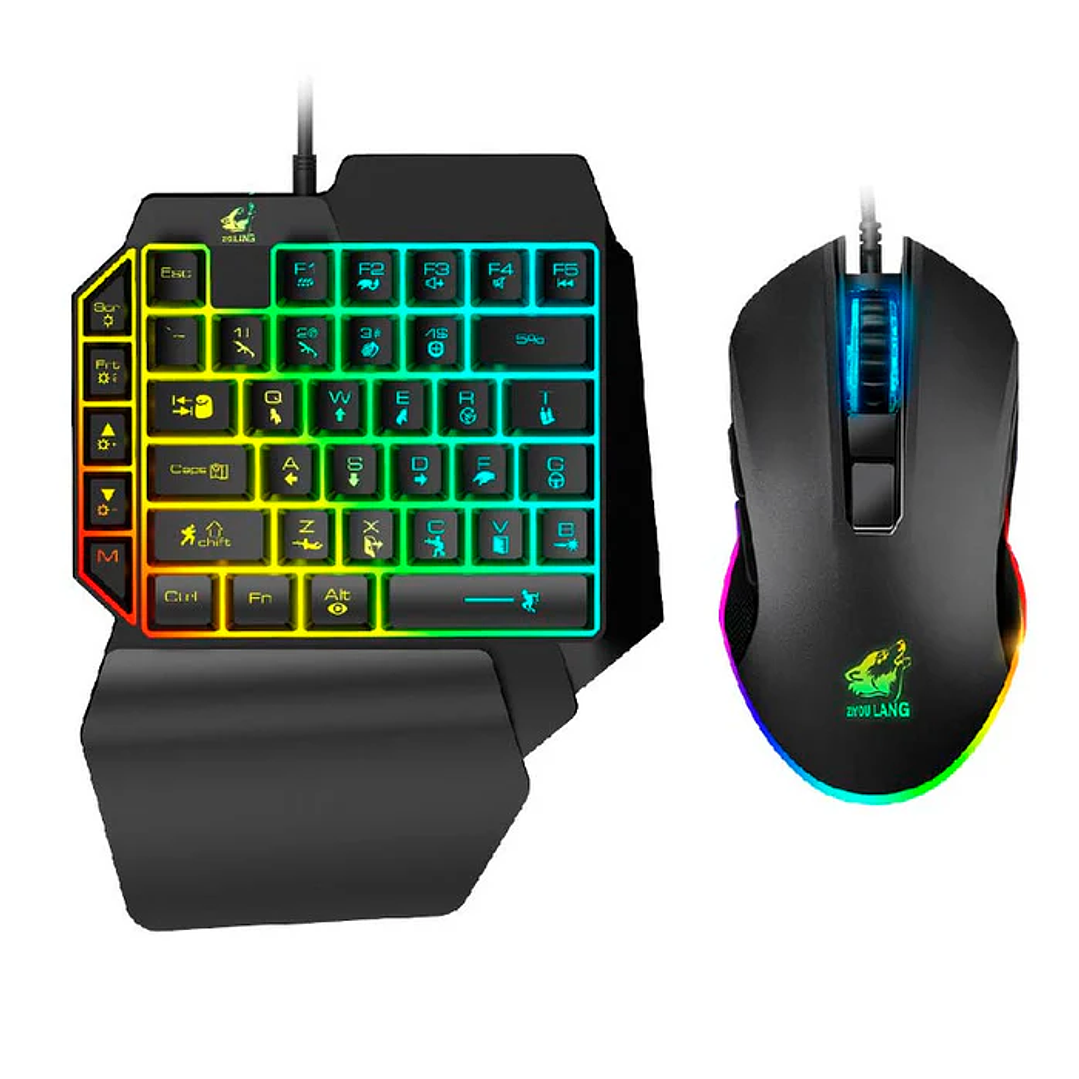 Kit Teclado 1 Mano + Mouse Gamer para PC RGB 1