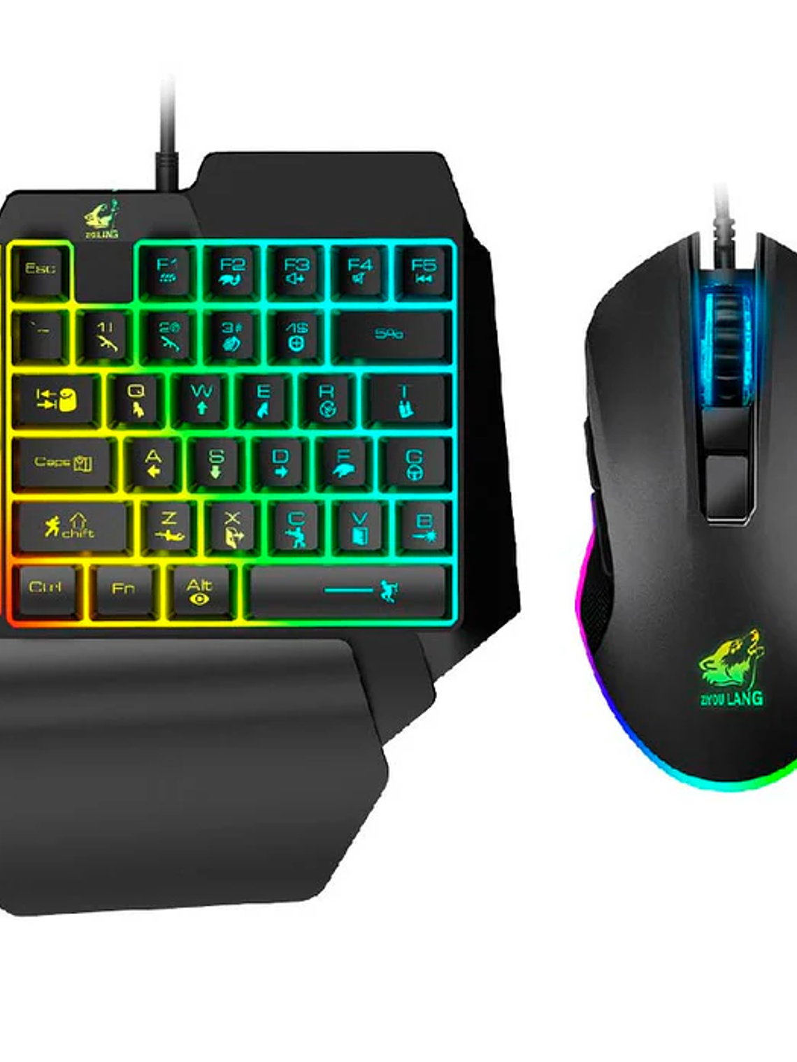 Kit Teclado 1 Mano + Mouse Gamer para PC RGB 1