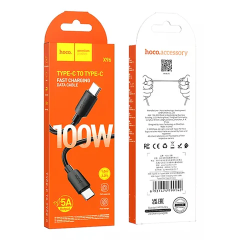 Cable HOCO X96 1 mt. Tipo C-C 100W 5A Negro