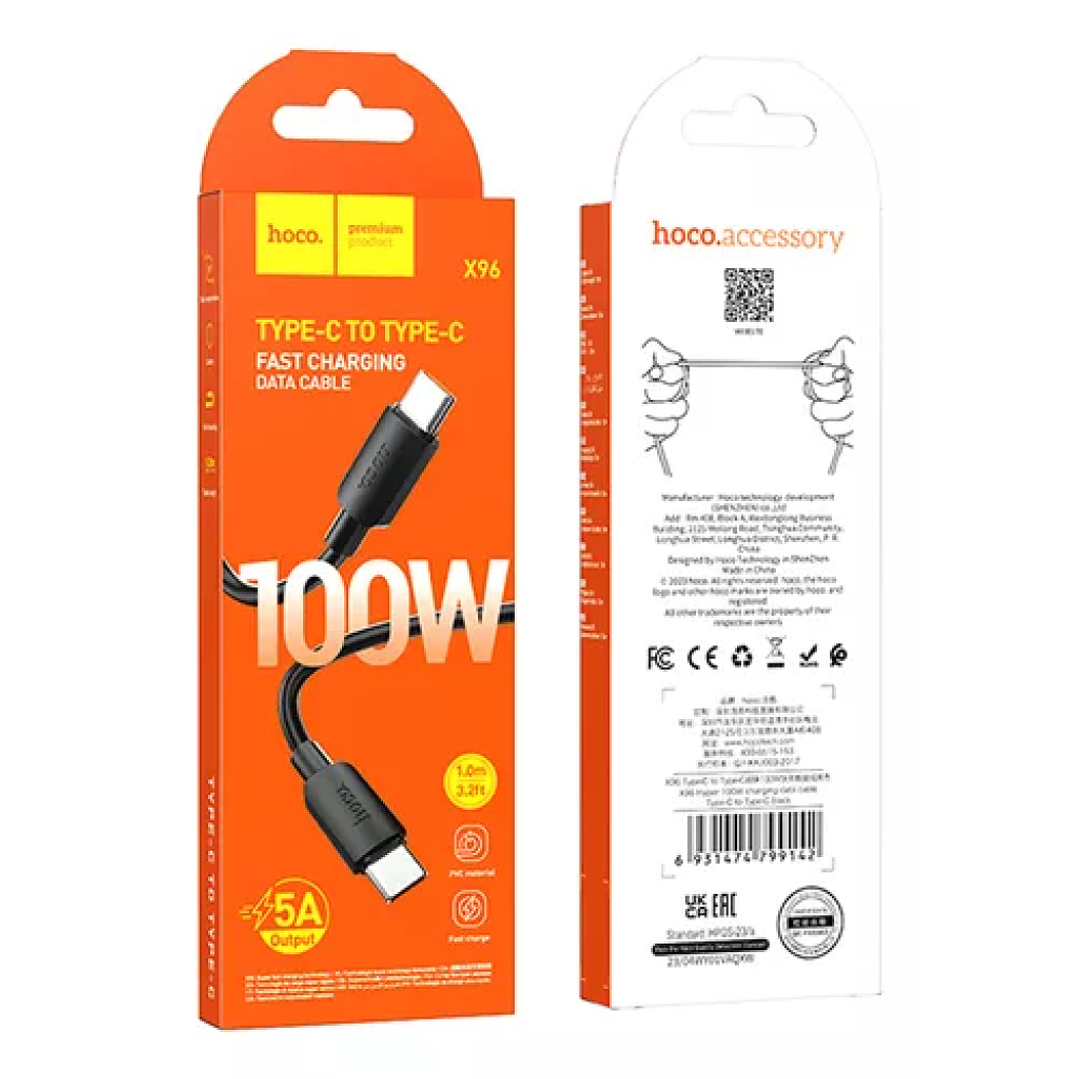 Cable HOCO X96 1 mt. Tipo C-C 100W 5A Negro 1