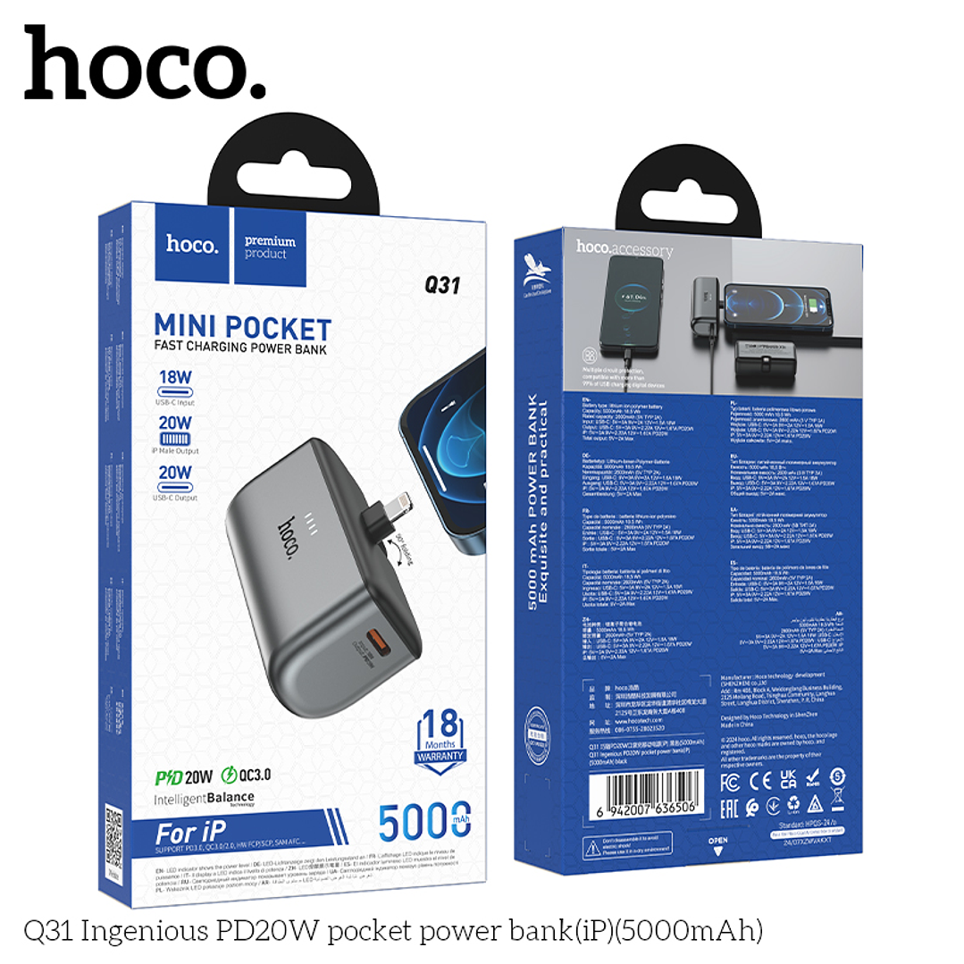 Bateria Portatil Powerbank Hoco Q31 Mini Lightning 5000 Mah Negro 1