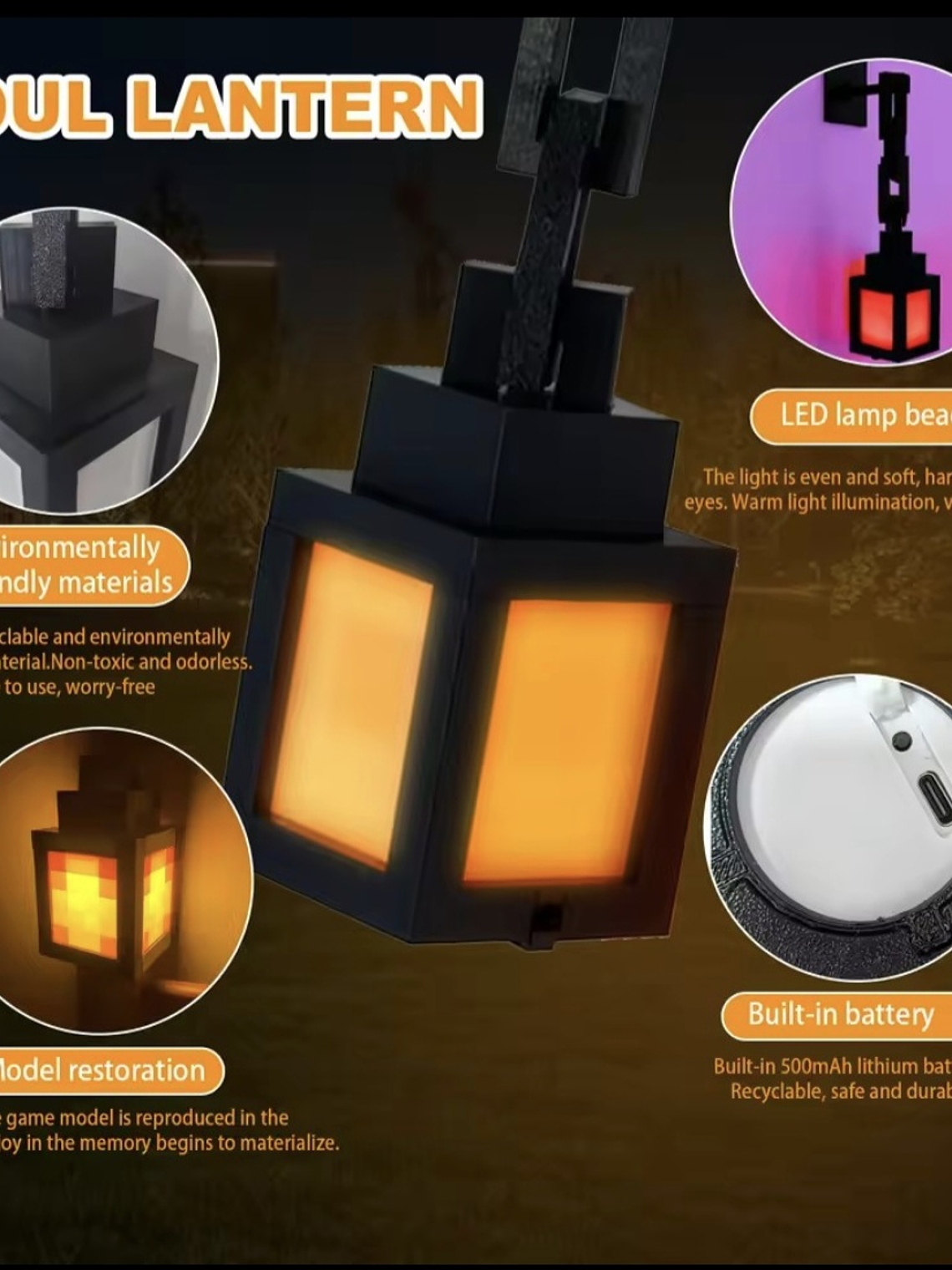 Minecraft Linterna luminosa 16 colores 3D colgante pequeña, sin caja, artesanal 4