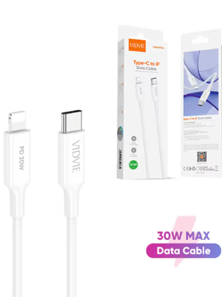 Cable Tipo C - lightning iphone VIDVIE blanco 1