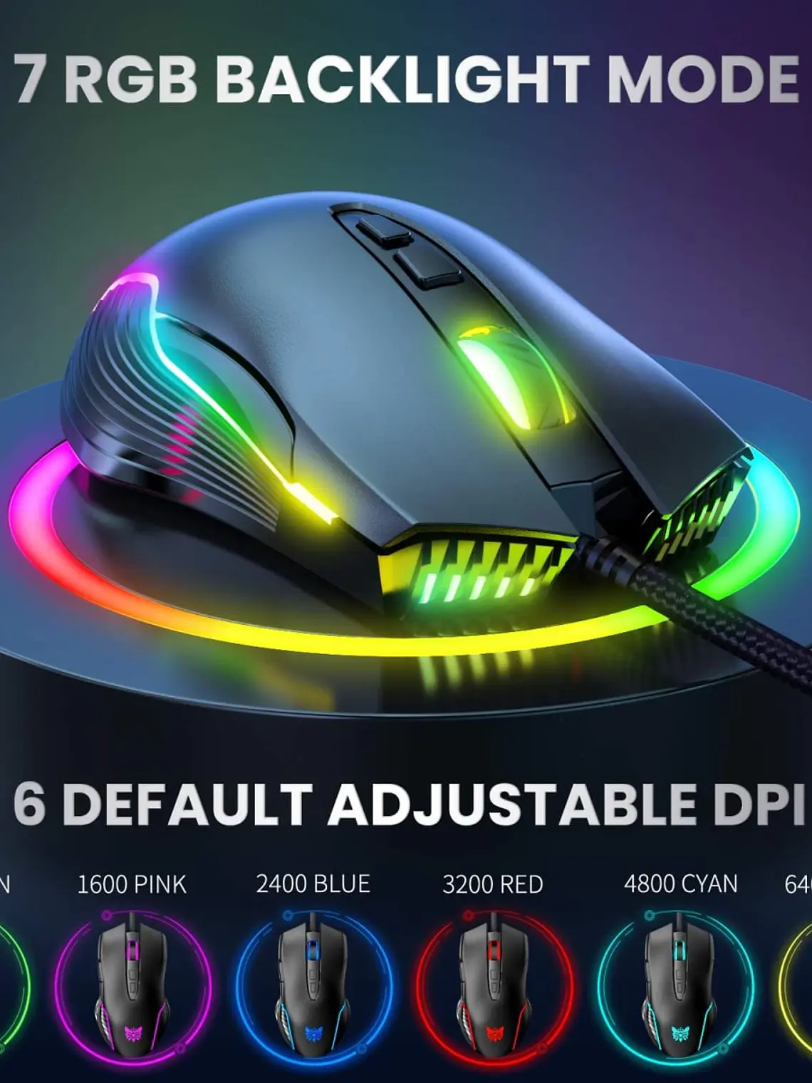 Mouse Gamer Onikuma Cw905 Rgb 6400dpi Negro 4