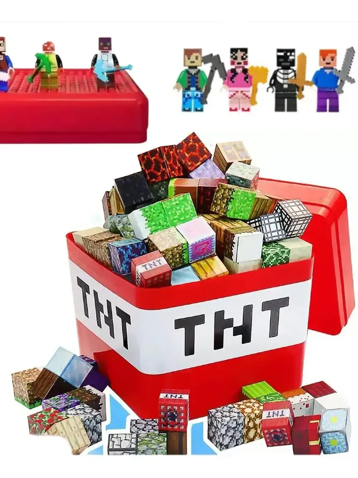 Minecraft Juego De 100 Bloques Magneticos de 2x2 cm Aleatorios + Caja TNT 1