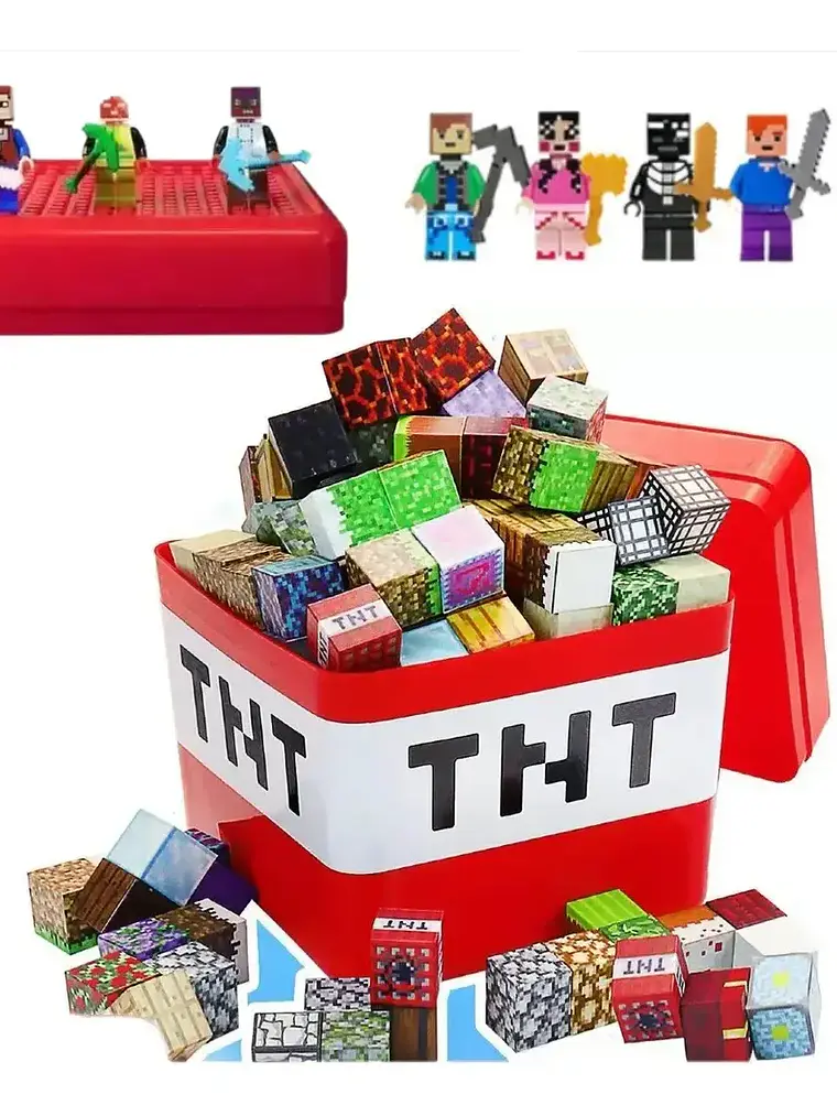 Minecraft Juego De 100 Bloques Magneticos de 2x2 cm Aleatorios + Caja TNT 1