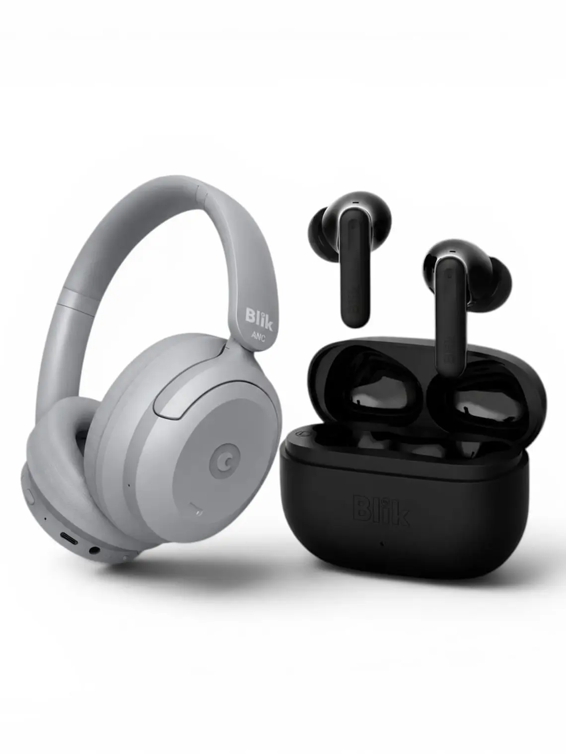 PACK Audifonos Bluetooth Blik Soul900 Gris Cancelación De Ruido 60H + Audífonos Bluetooth Inalámbricos Blik Air700 40H ENC 1