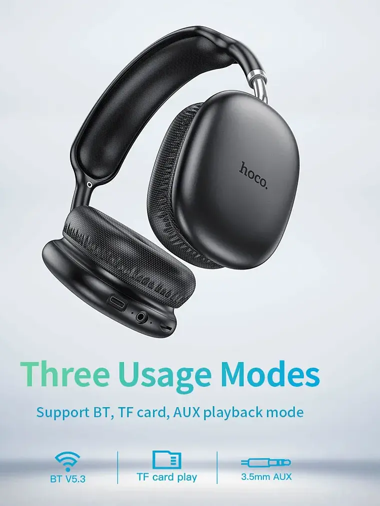 Audífono Bluetooth Hoco W35 Air 45hrs Para iPhone O Android Color Negro 3
