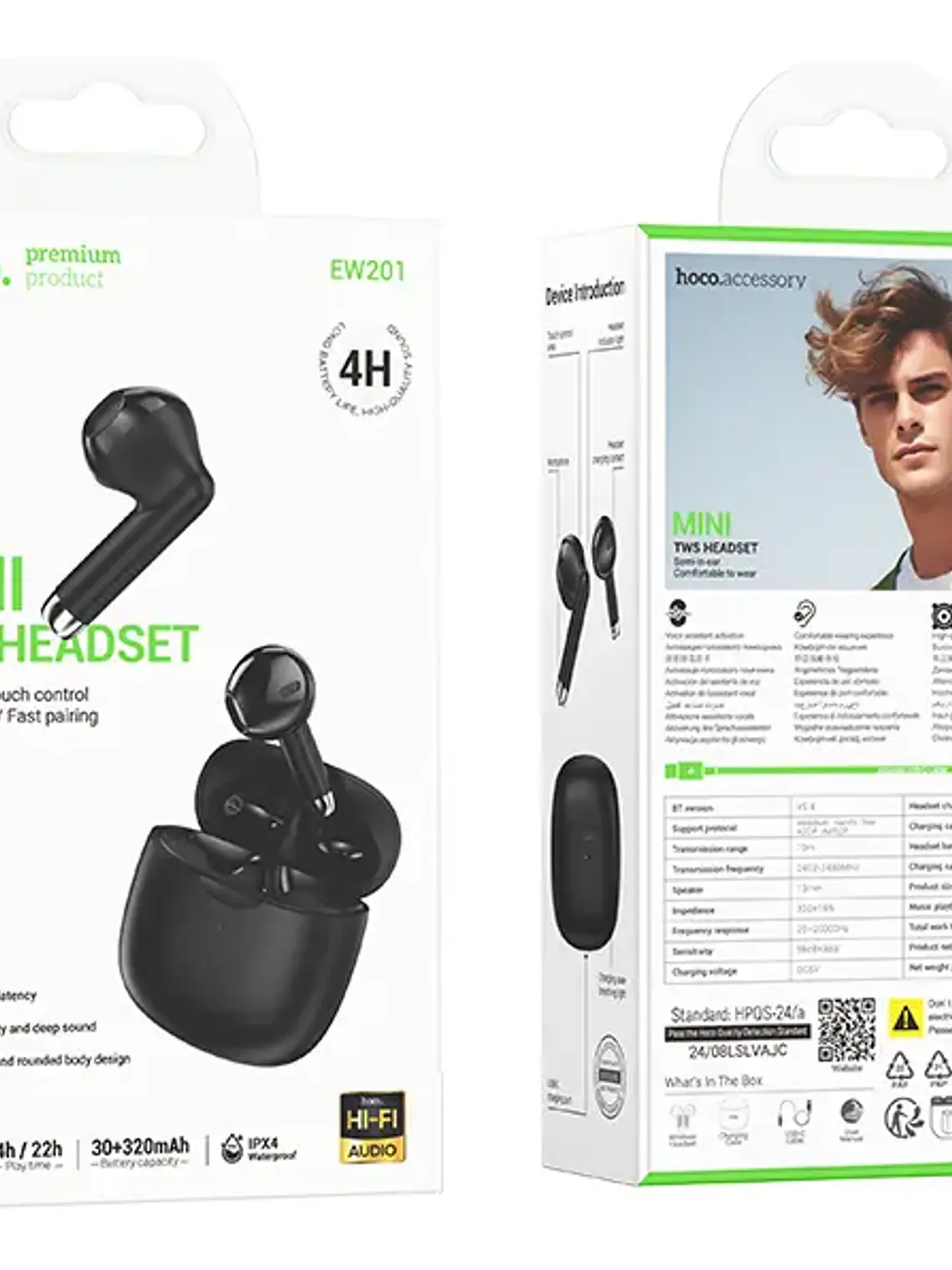 Audifono Inalambrico Hoco Ew201 In-ear 4hrs Color Negro 3