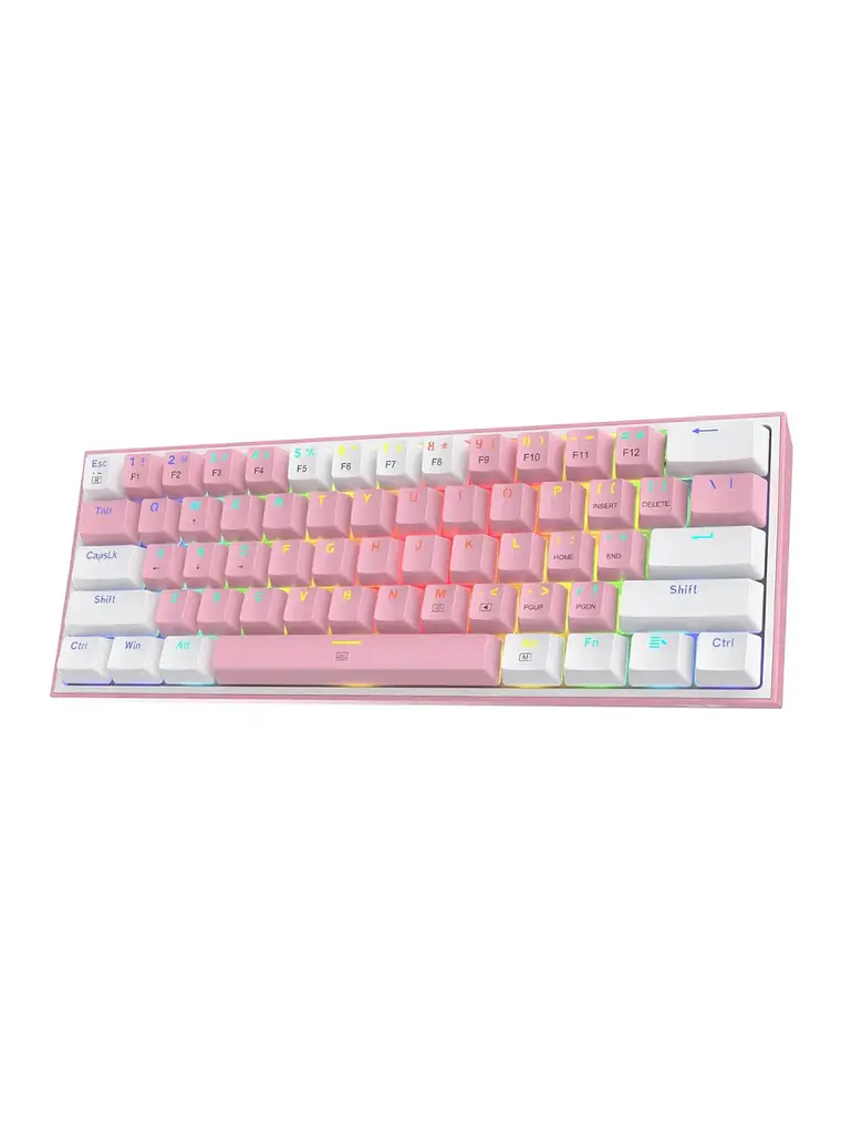 Teclado gamer Redragon Fizz QWERTY Red inglés US color rosa y blanco con luz RGB 2