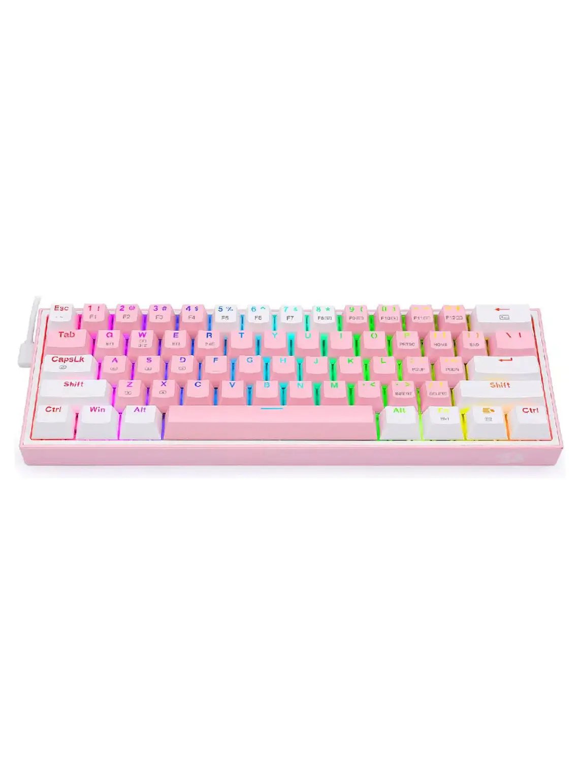Teclado gamer Redragon Fizz QWERTY Red inglés US color rosa y blanco con luz RGB 3