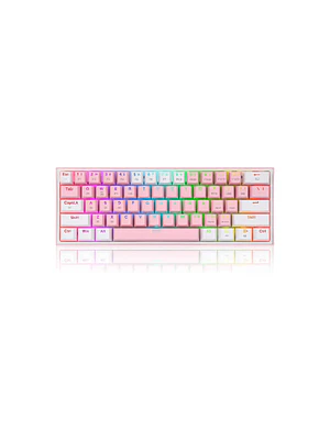 Teclado gamer Redragon Fizz QWERTY Red inglés US color rosa y blanco con luz RGB