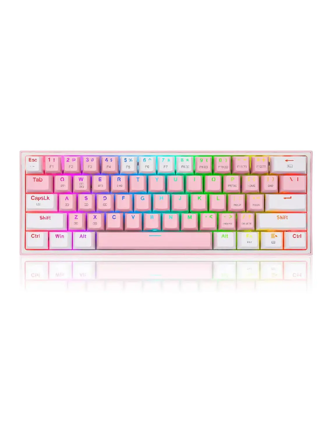 Teclado gamer Redragon Fizz QWERTY Red inglés US color rosa y blanco con luz RGB 1