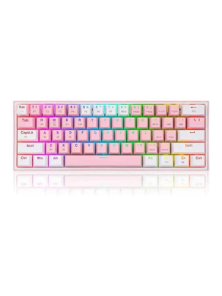 Teclado gamer Redragon Fizz QWERTY Red inglés US color rosa y blanco con luz RGB 1