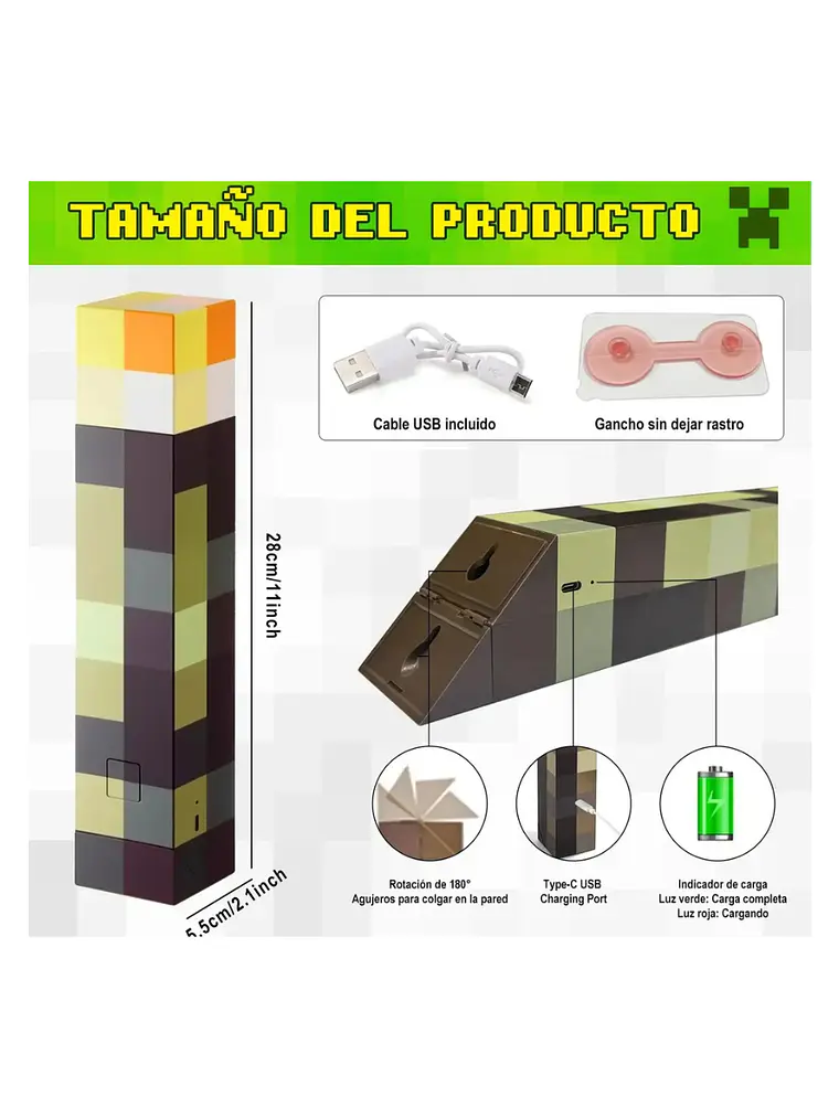Lampara Minecraft decorativa antorcha 2