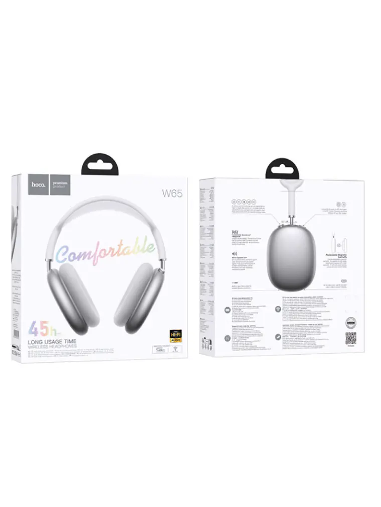 Audífonos Inalámbricos Hoco W65 Bluetooth con Micrófono y Cancelación de Ruido color plata 2