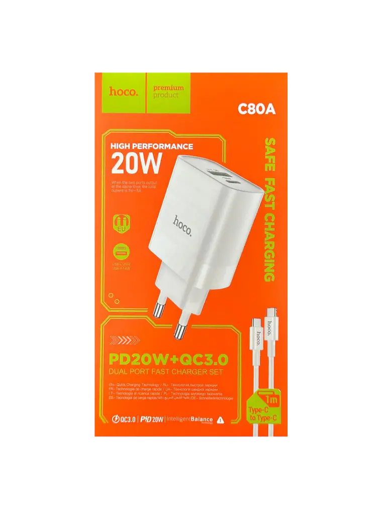 Cargador Dual Usb + UsbC Carga Rapida 20W - Hoco C80a 2