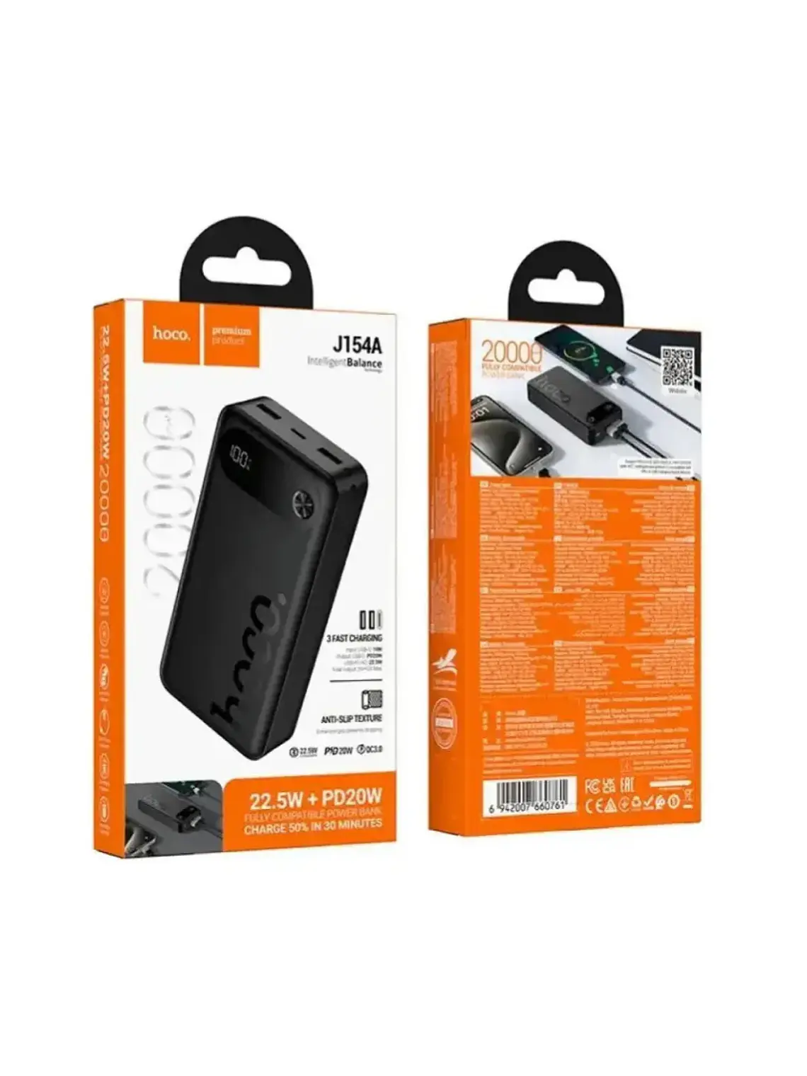 Power Bank Hoco J154A de 20.000mAh, Carga Rápida y Múltiples Puertos USB 3