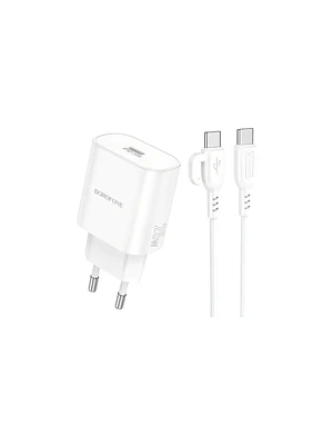 Cargador Borofone BA82A 25W Tipo C Rápido + Cable USB-C Blanco