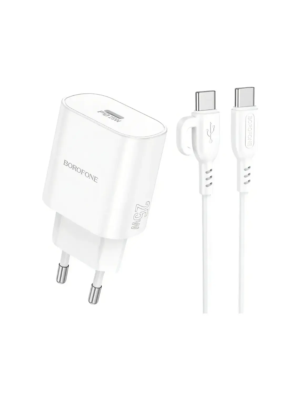 Cargador Borofone BA82A 25W Tipo C Rápido + Cable USB-C Blanco 1